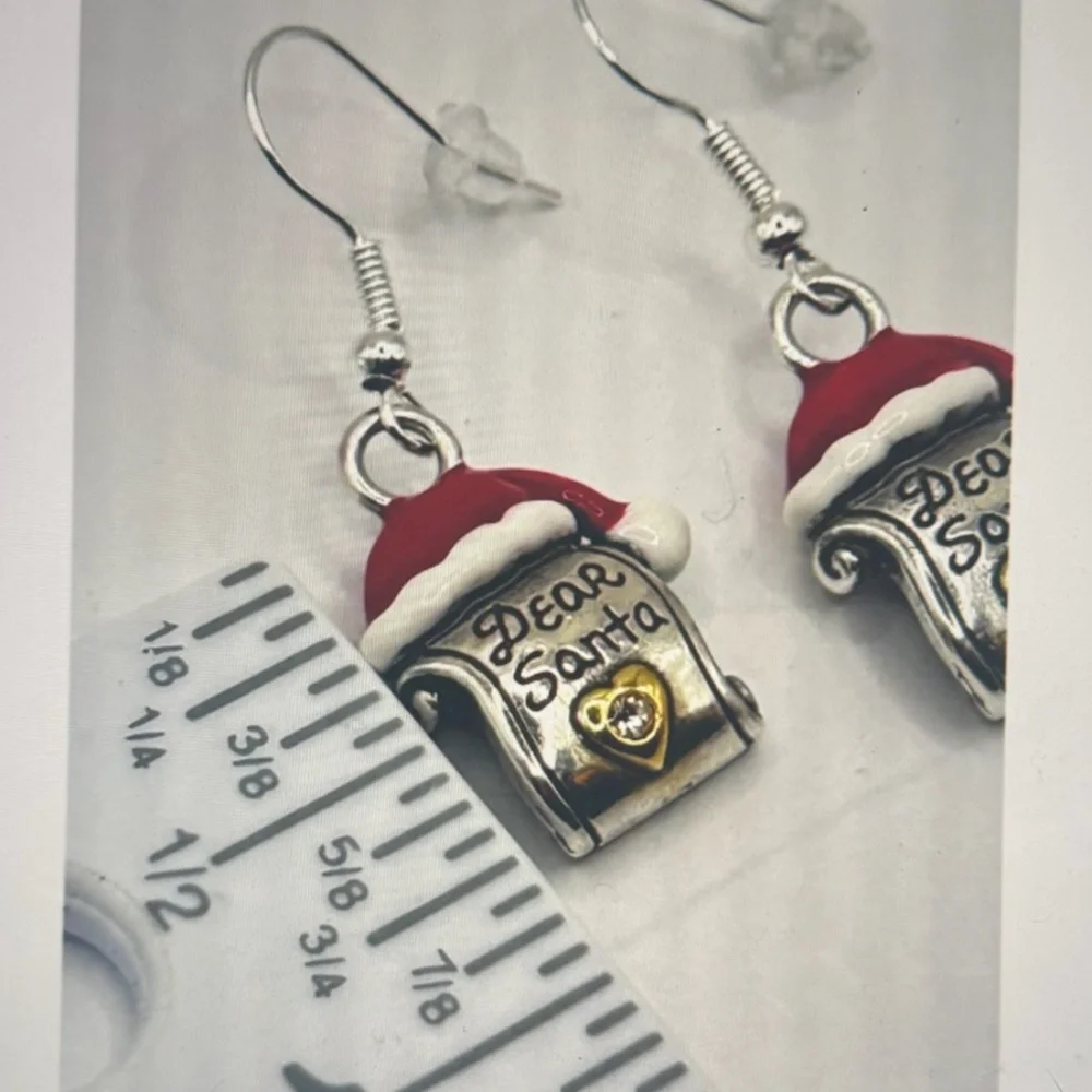 🎄🎅🏼🎁 🆕 Brighton Christmas Dear Santa list with hat custom earrings  NWOT - Picture 2 of 4